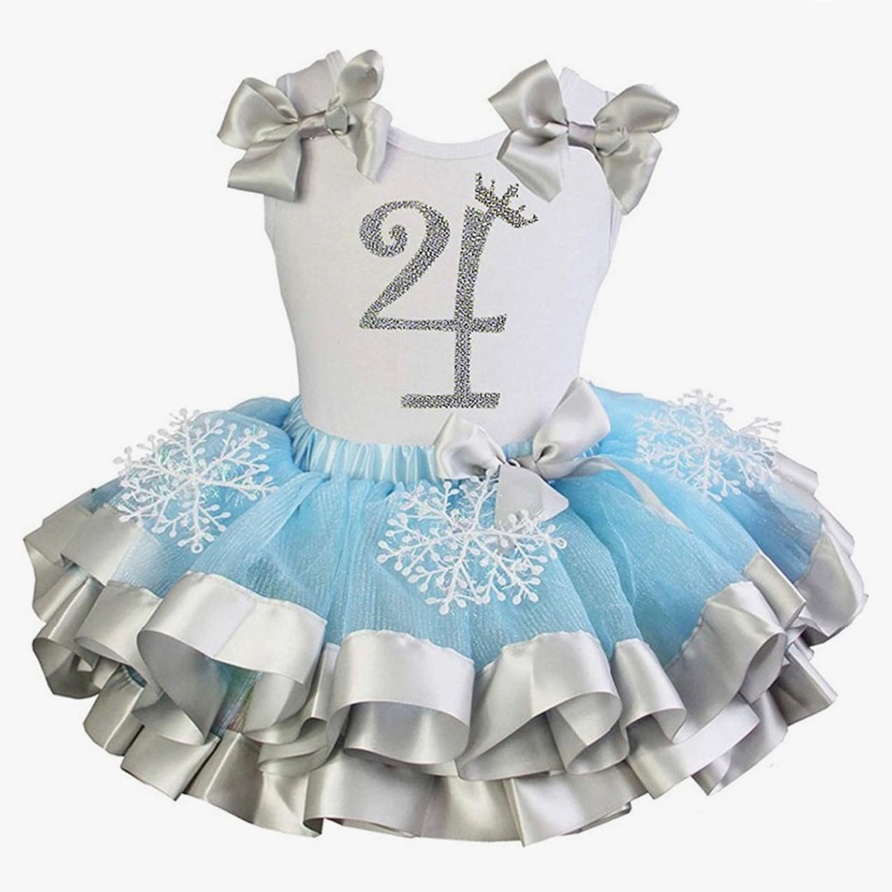 Girls Princess Snowflake Blue Silver Satin Trimmed Tutu Set- 4th Birthday Outfit